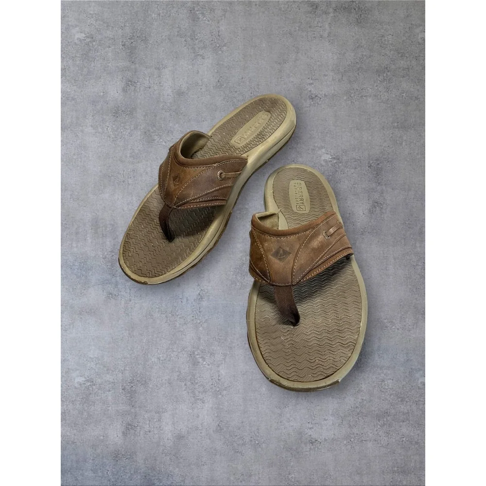 Sperry Top-Sider Thong Sandals Mens 9 Brown STS18178 Leather Flip Flops